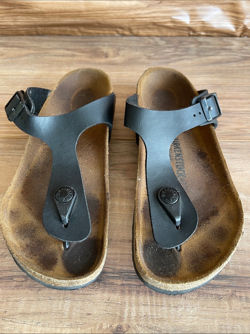 Pre-owned Birkenstock Gizeh Black Birko-Flor Thong Sandals Kids Size 33 US 2